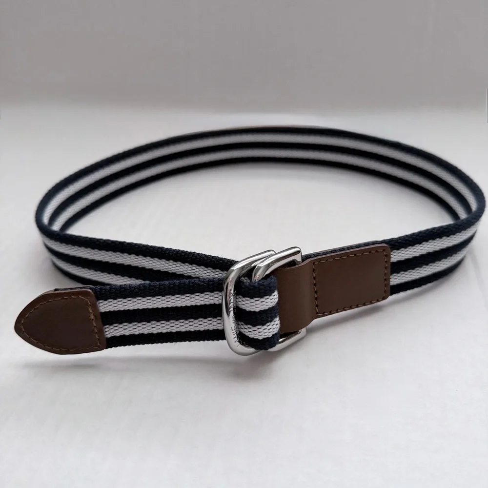 Janie & Jack Toddler Boys Preppy Striped Canvas Belt Blue Brown Leather 2T 3T